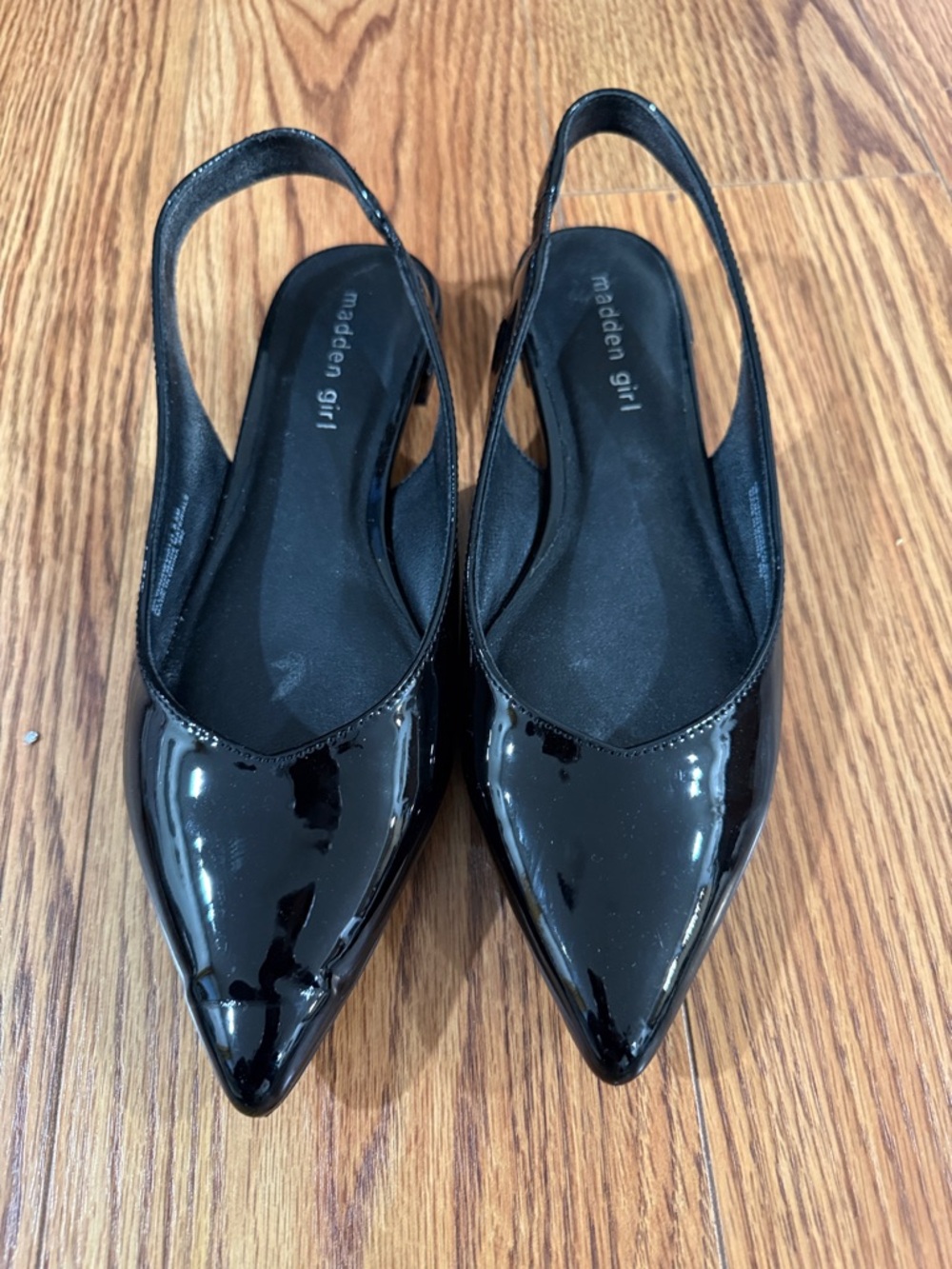 Madden Girl Black Patent Pointed Slingback Flats - Shiny Finish